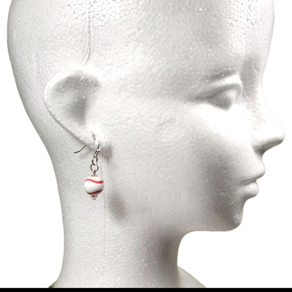 Baseball Acrylic Bead Sporty Fasion Dangling Drop Earrings - Picture 4 of 7